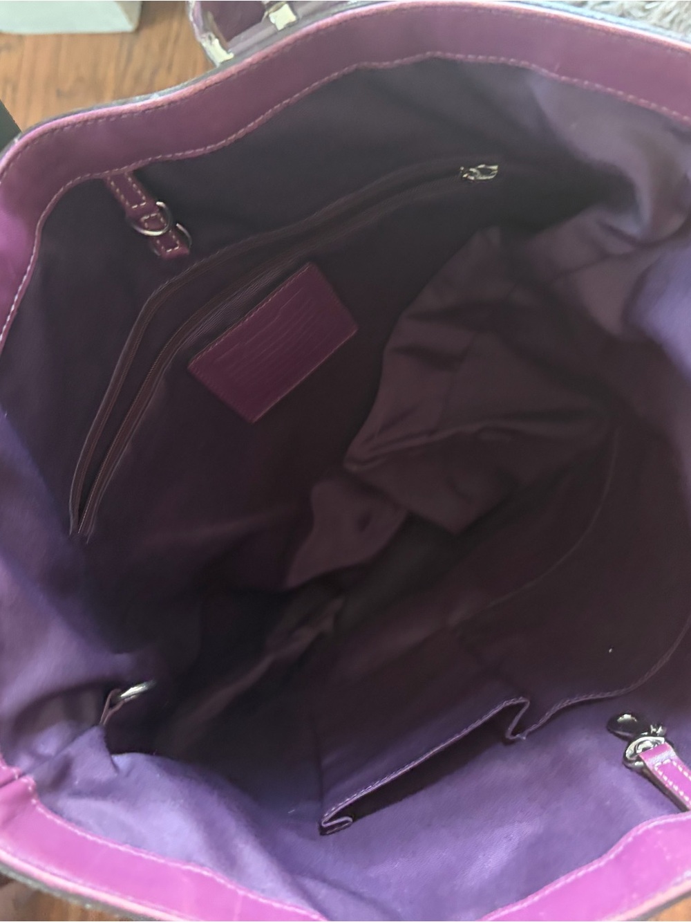 Coach Patchwork Signature Canvas Tote with Plum Trim - Picture 2 of 2